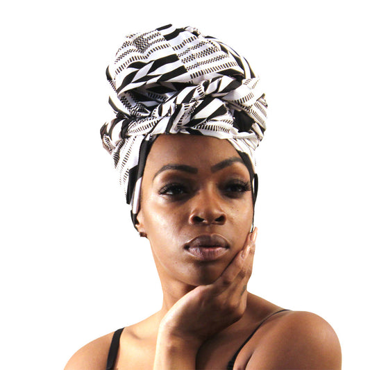 Black and White Kente Head Wrap