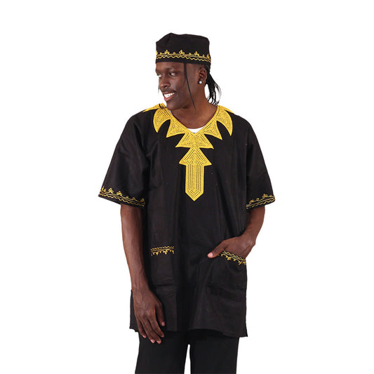 The Panther Gold Embroidered Dashiki & Kufi Set