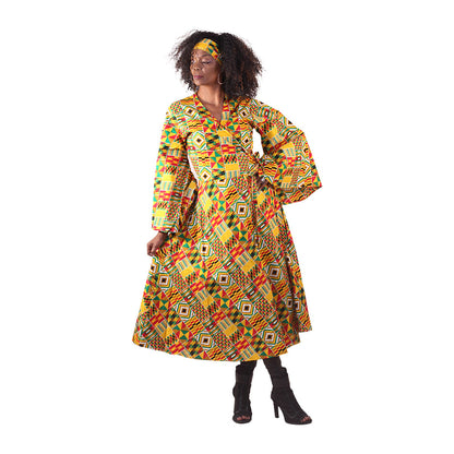 Gold/Red/Green Kente Print Wrap Dress